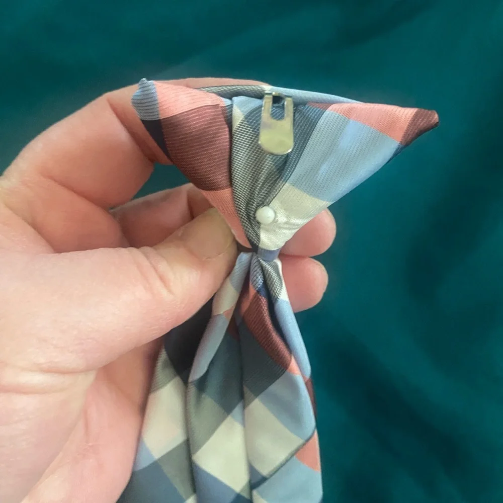 Chaps-Boys Gingham Clip-On Tie, Red/White/Blue, One Size EUC